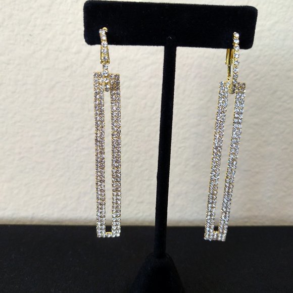 Gold 2 in 1 Square Geometric Earrings - Picture 3 of 7